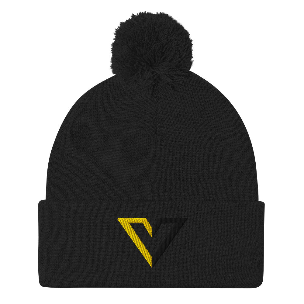Black Voluntaryist V 3D Embroidered Pom Pom Beanie