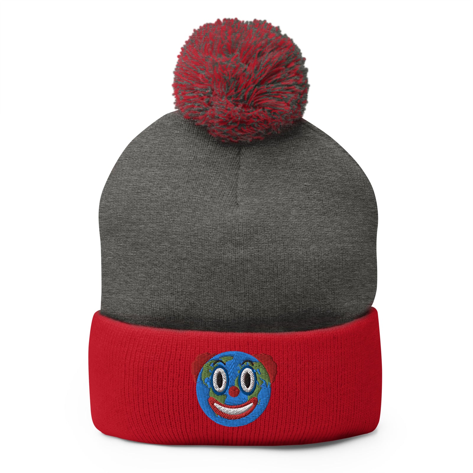 Clown World Embroidered Pom-Pom Beanie