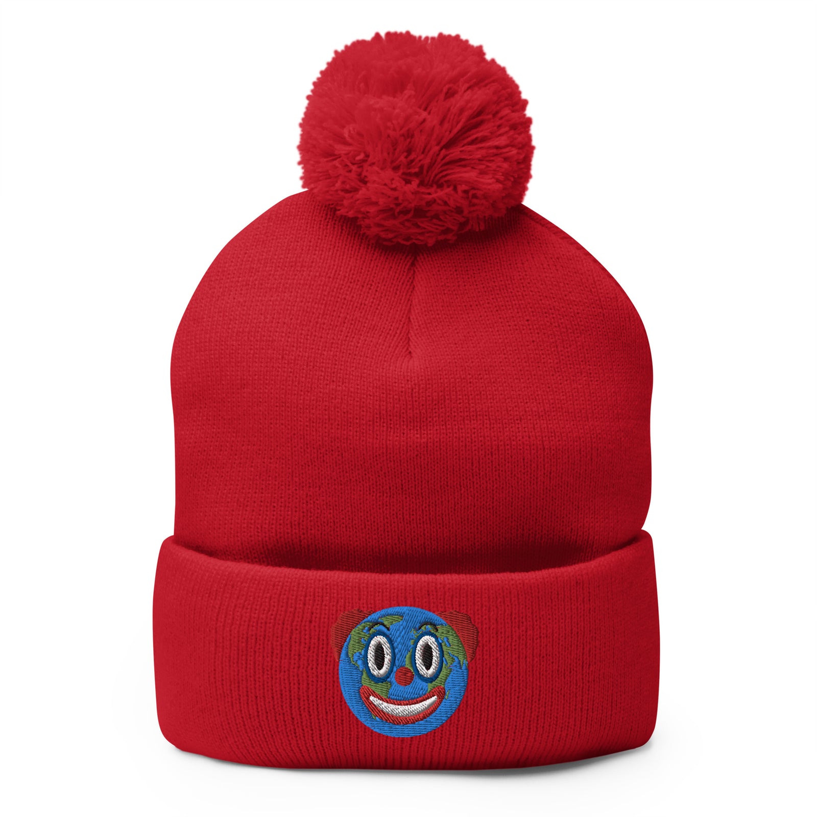 Clown World Embroidered Pom-Pom Beanie