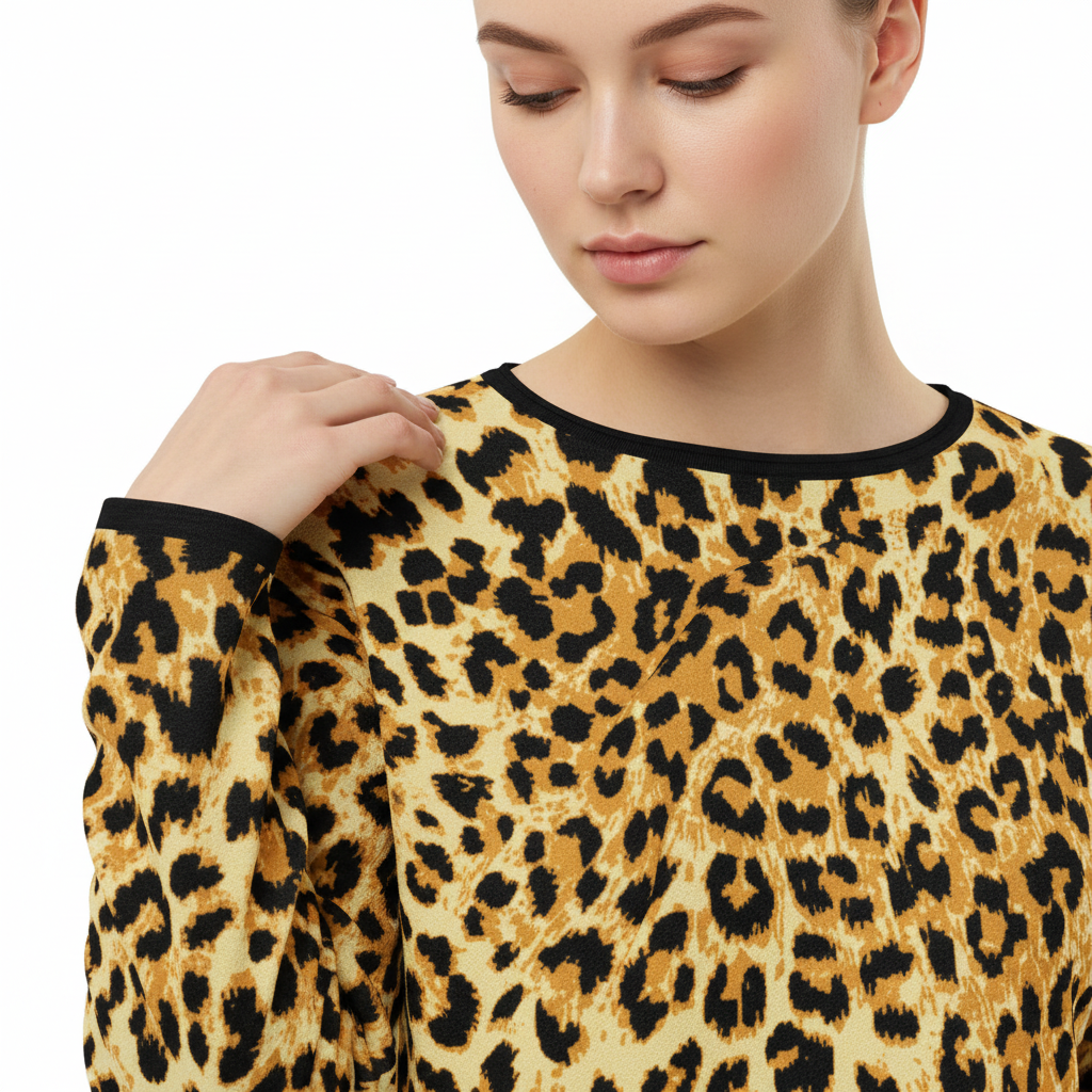 Leopard Print Women’s Straight Bottom Knitted Sweater