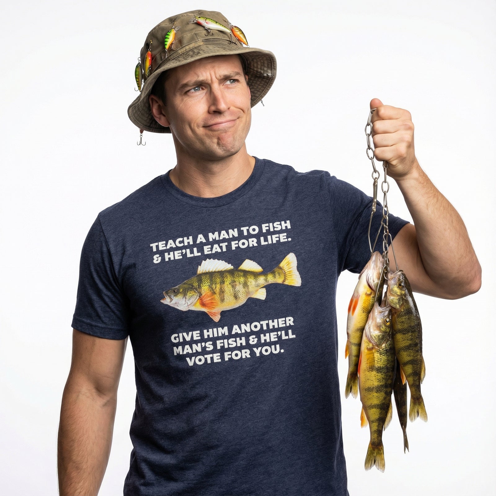 Teach A Man To Fish Heather Blue T-shirt