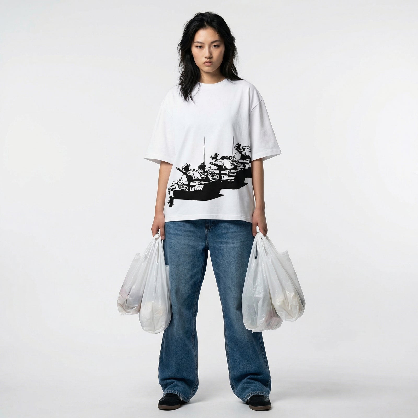 Tiananmen Tank Man Oversized Maximalist Graphic Tee