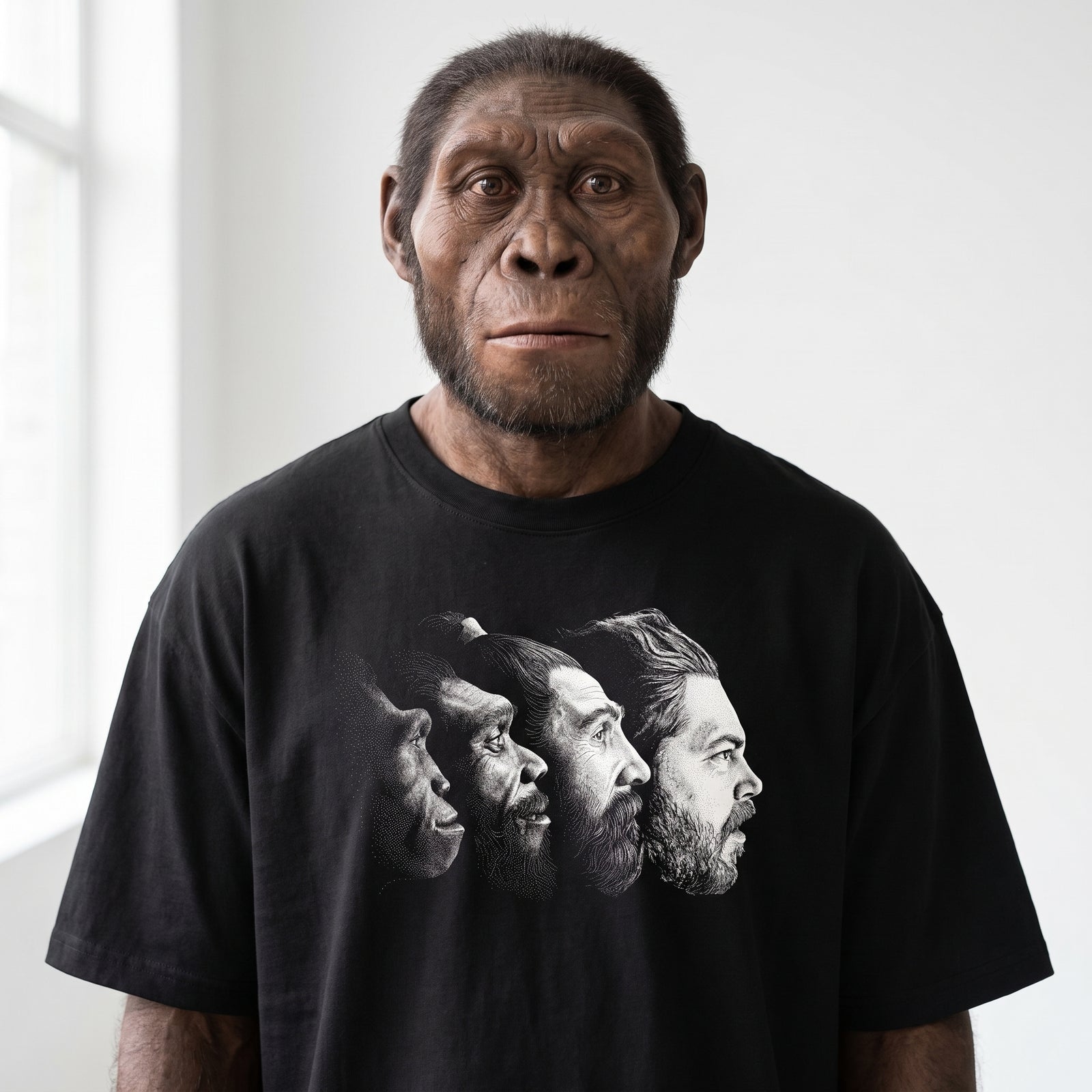 Australopithecus africanus wearing the Sean shirt
