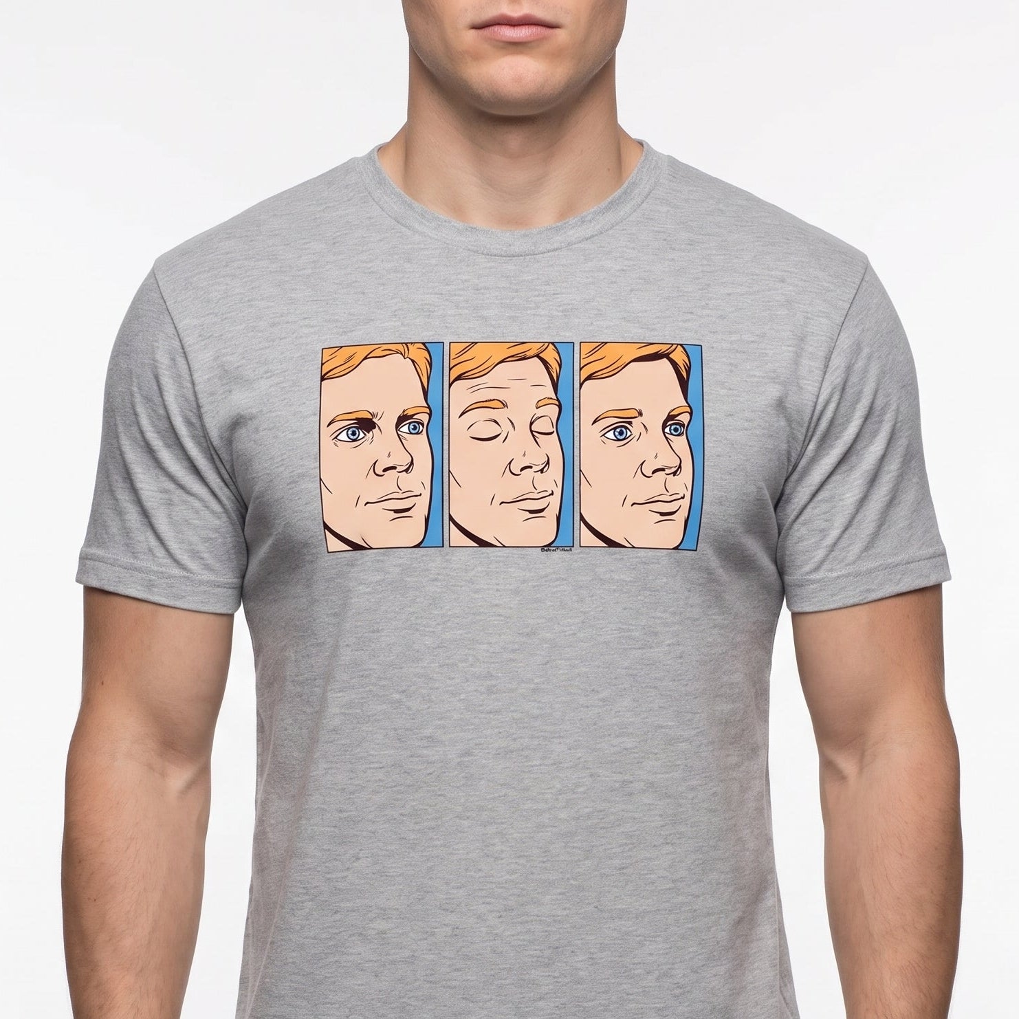Blinking White Guy T-Shirt with three-panel confused reaction meme graphic on gray tee