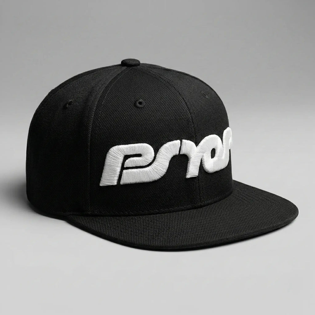 Black cap with white PSYOP 3d puff embroidered logo on a gray background