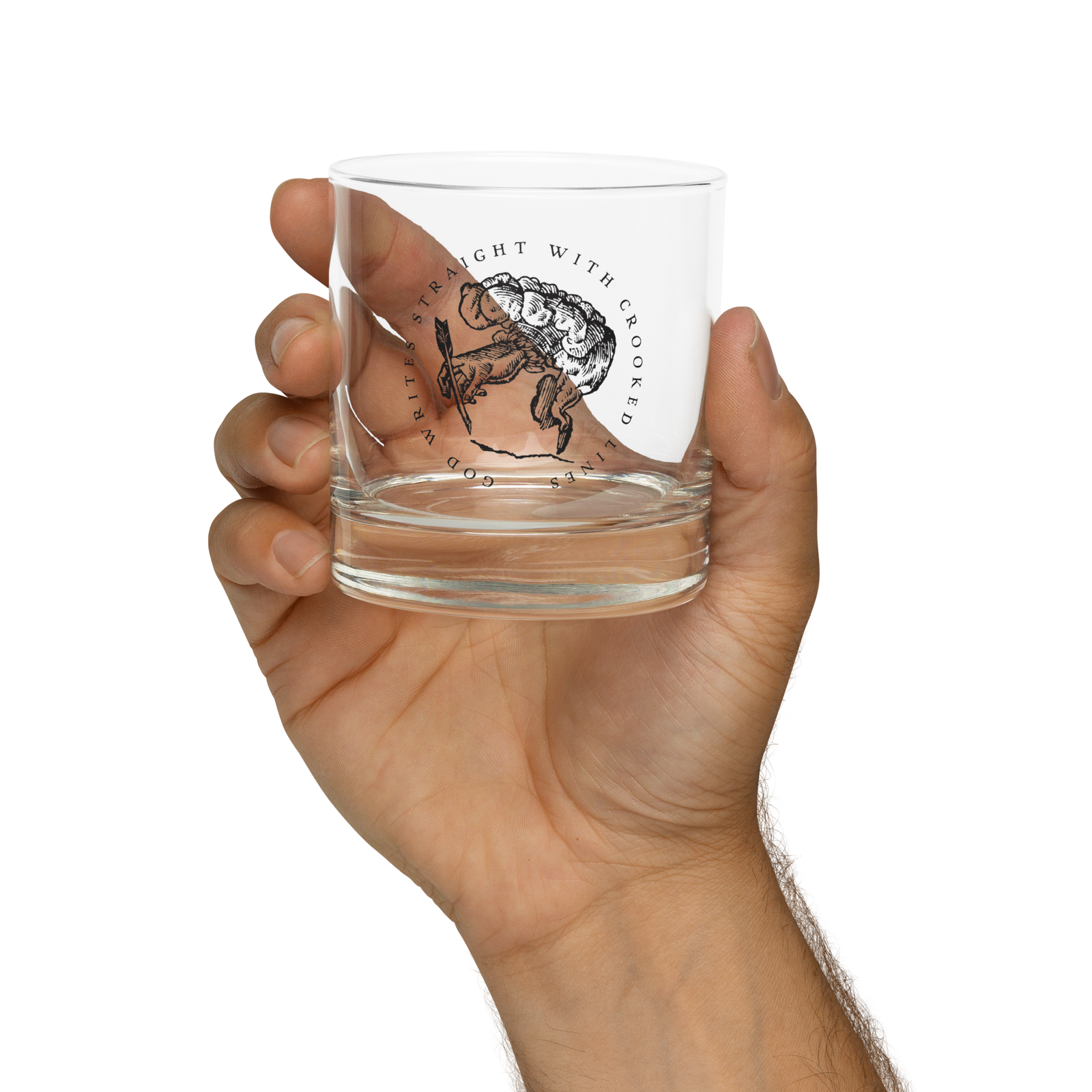 God Writes Straight with Crooked Lines Rocks glass