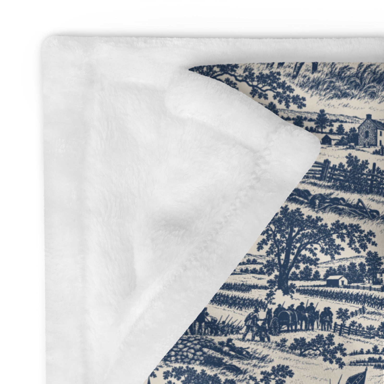 Close view of the Gettysburg ’63 toile pattern on the 30″ × 40″ blanket