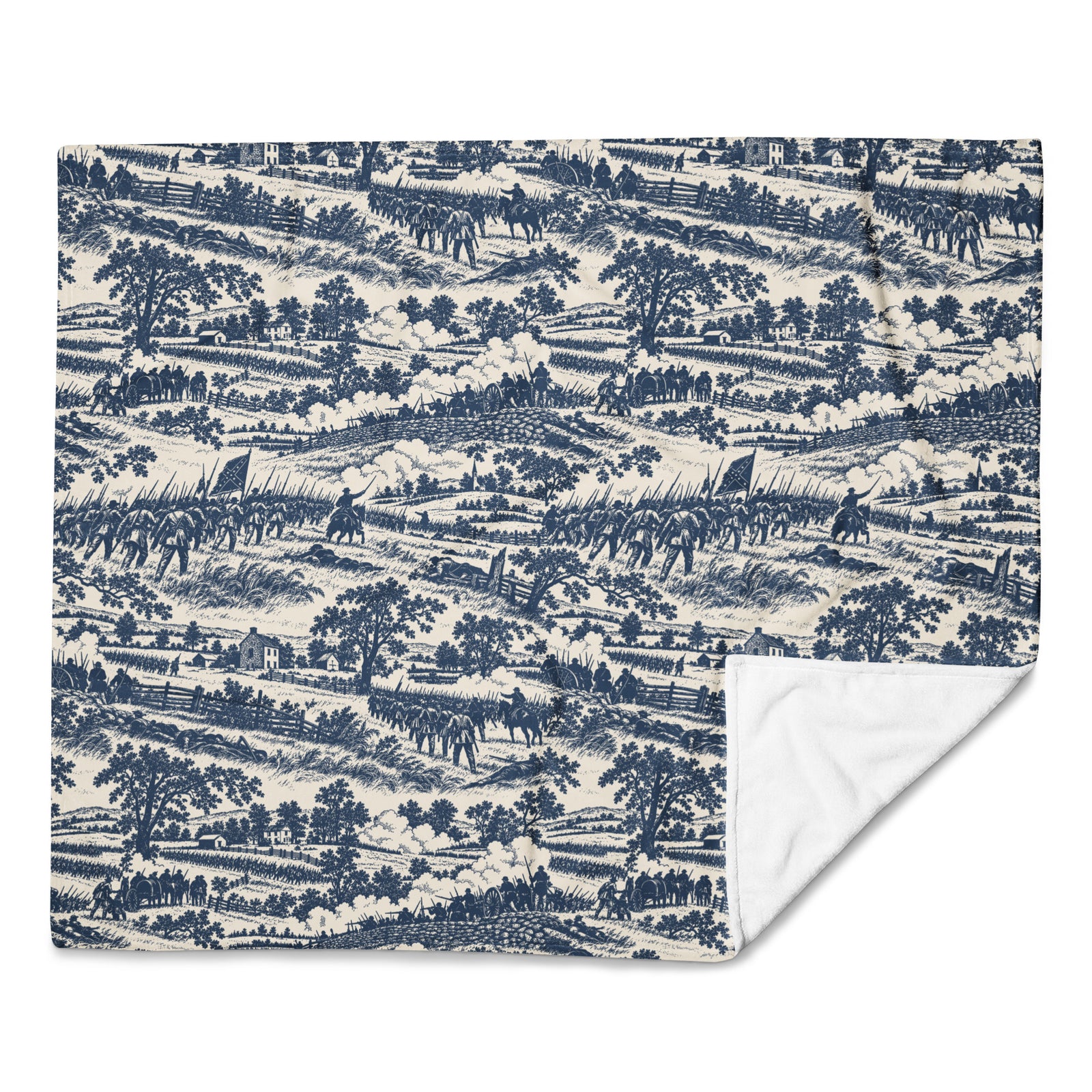 Gettysburg ’63 Toile Civil War throw blanket, 50″ × 60″ front view