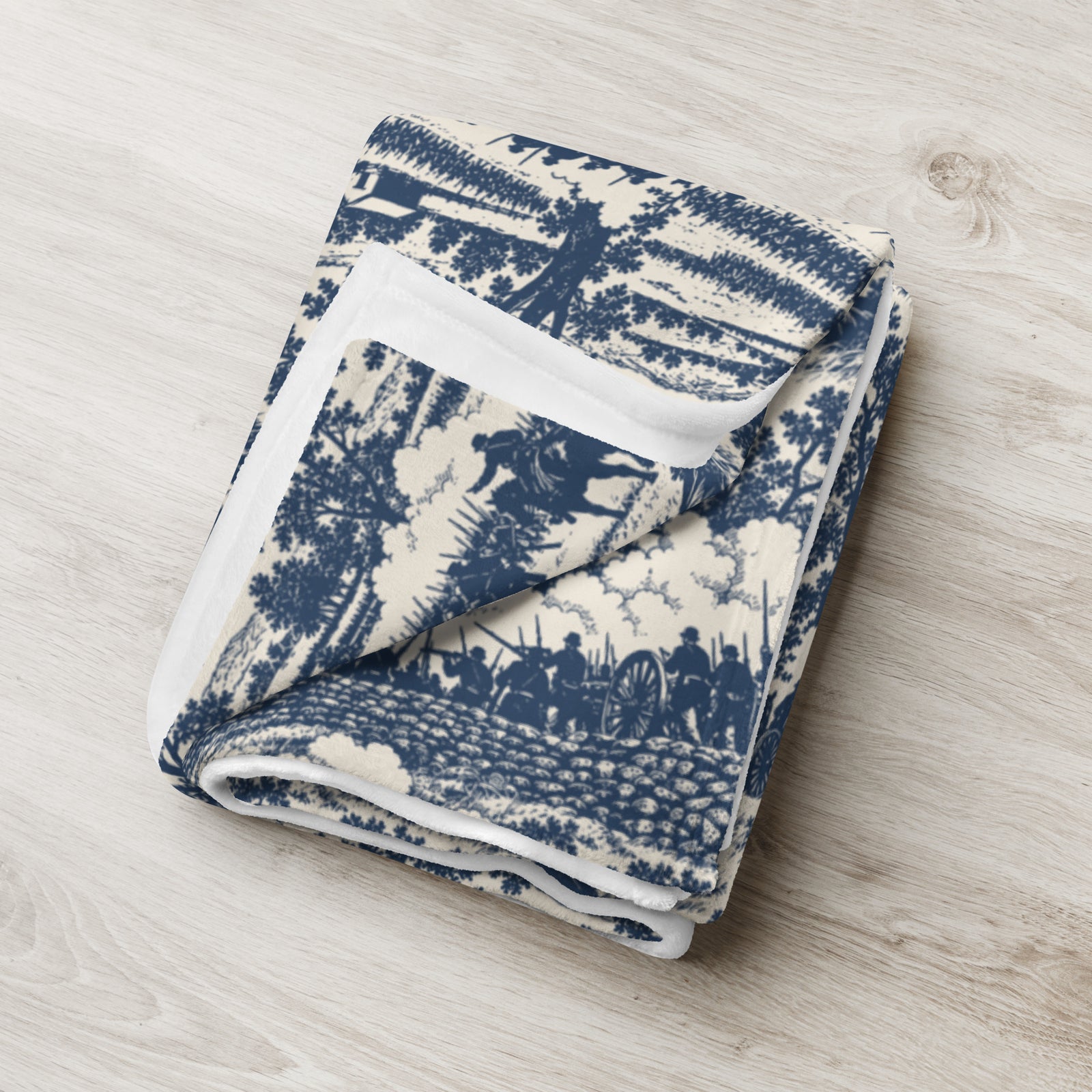 Gettysburg battlefield toile throw blanket displayed in the 50″ × 60″ size