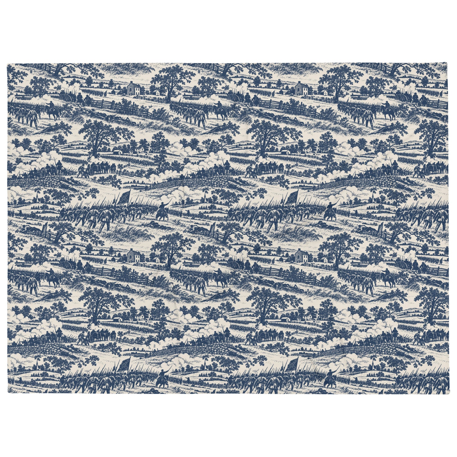 Large Gettysburg Civil War throw blanket with black-and-white toile artwork