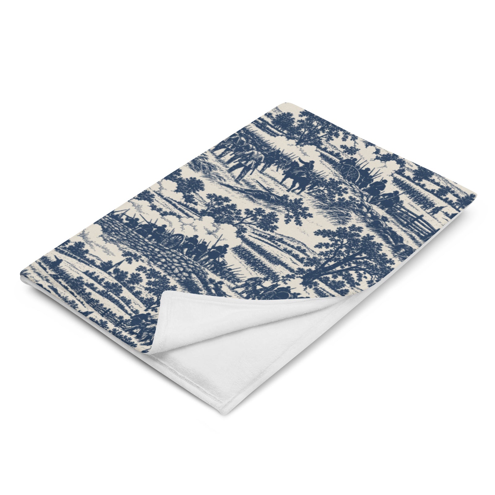 Angled view of the 60″ × 80″ Gettysburg Civil War toile blanket