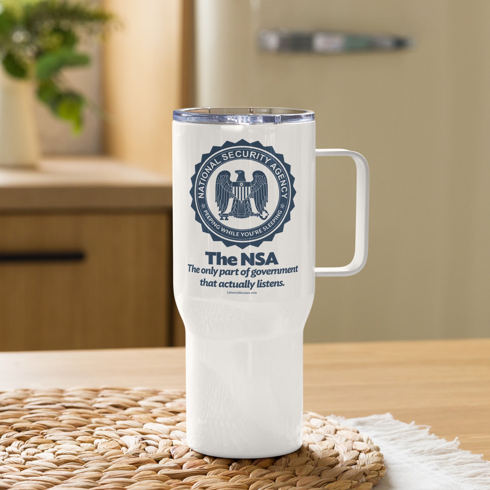 The NSA Stainless Steel Travel Mug with a Handle