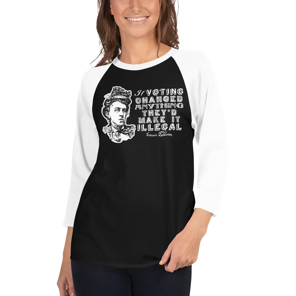 Emma Goldman Voting Quote 3/4 sleeve raglan shirt