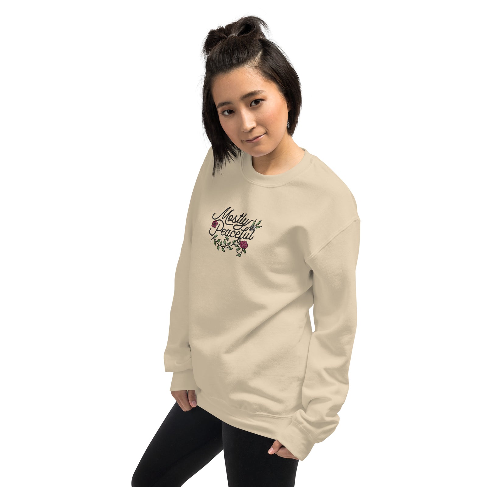 Mostly Peaceful Embroidered Floral Sweatshirt