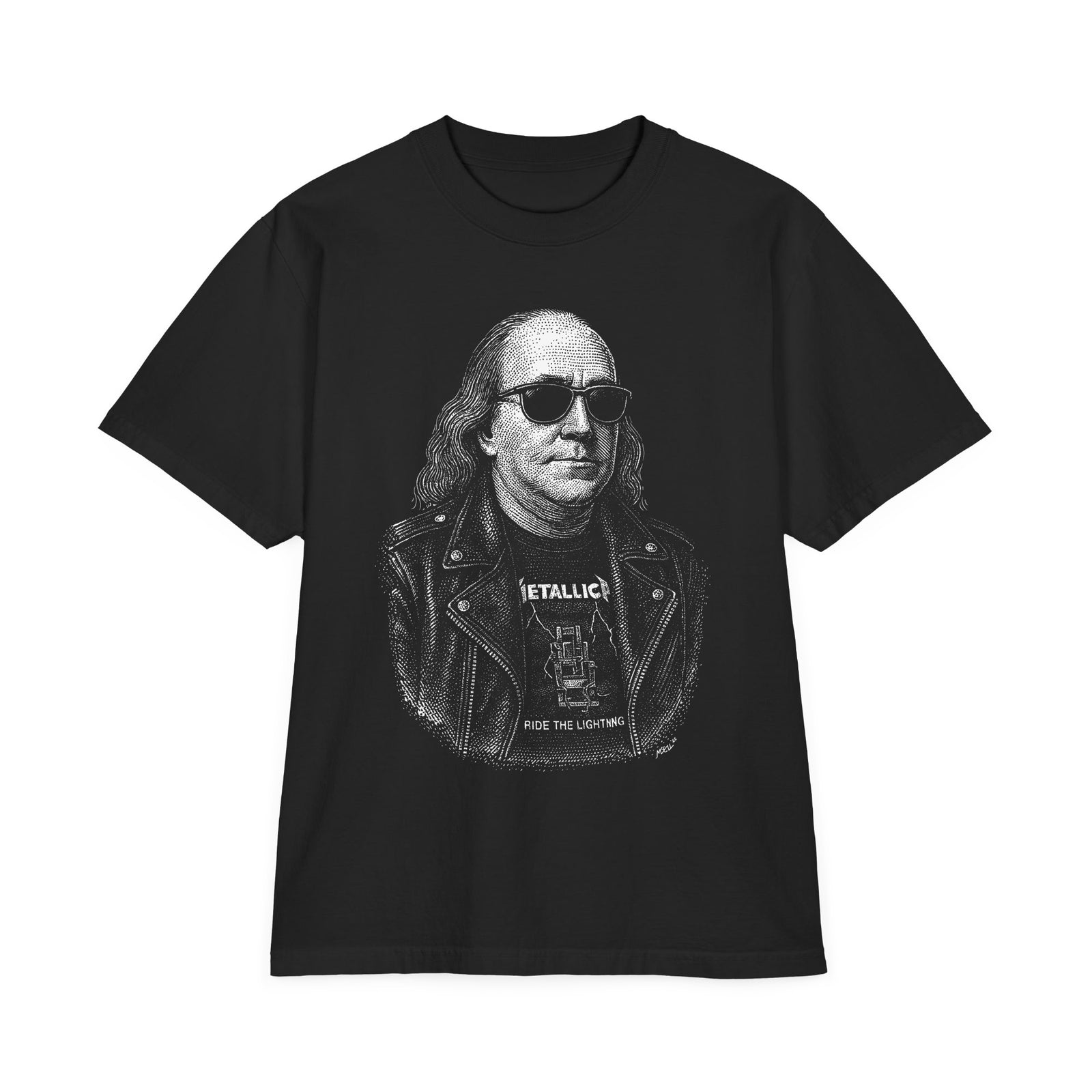 Ben Franklin Rebel Patriot heavyweight pigment-dyed boxy tee in black, front view