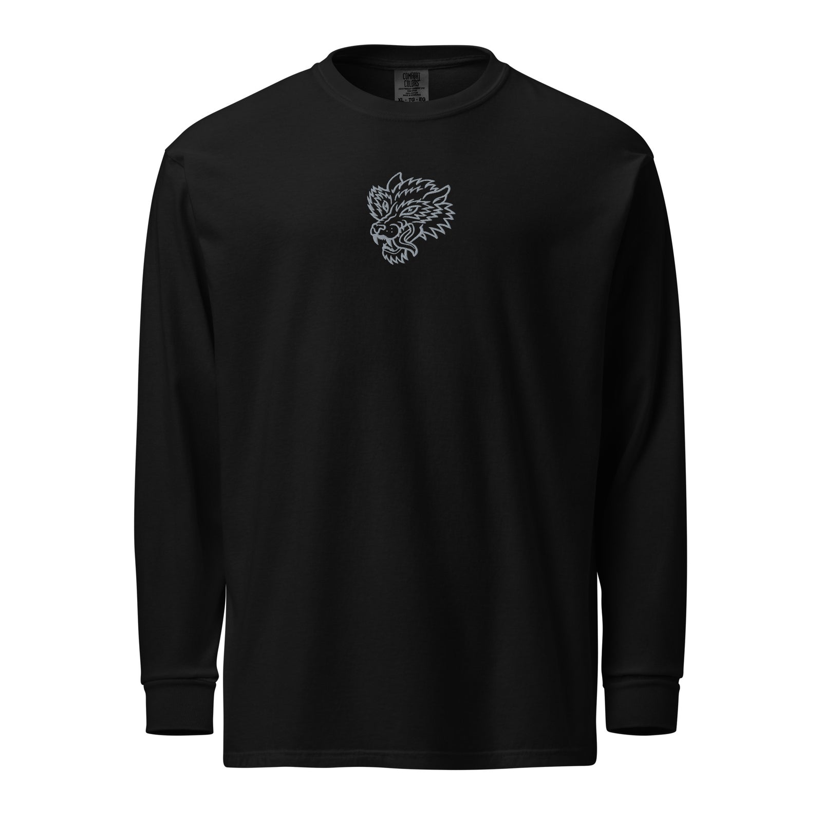 Lone Wolf Embroidered Garment-dyed Heavyweight Long-sleeve Shirt