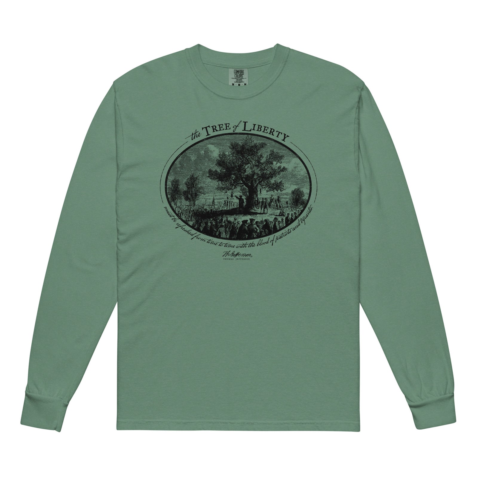 Thomas Jefferson Tree of Liberty Quote Garment-dyed Heavyweight Long-sleeve Shirt