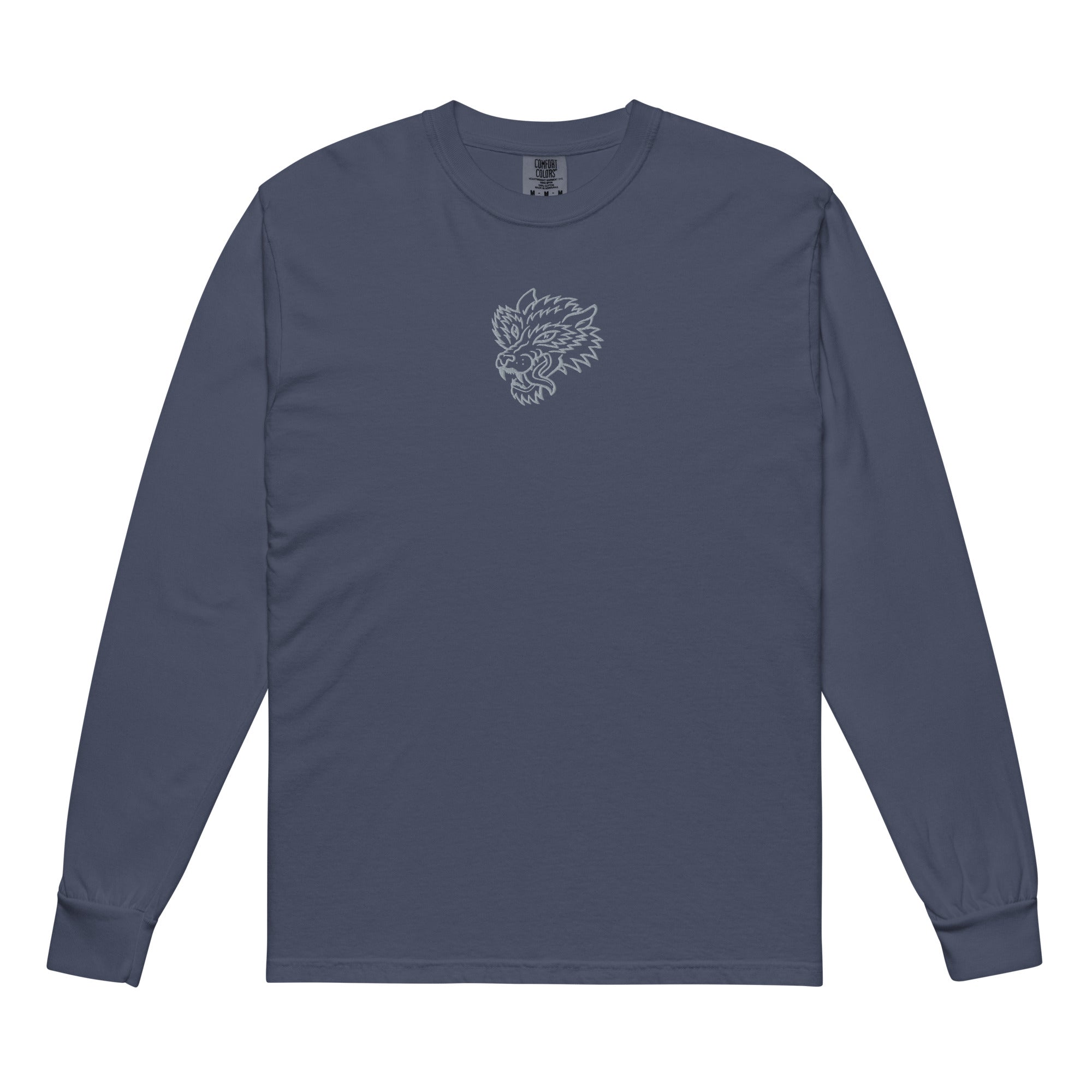 Lone Wolf Embroidered Garment-dyed Heavyweight Long-sleeve Shirt