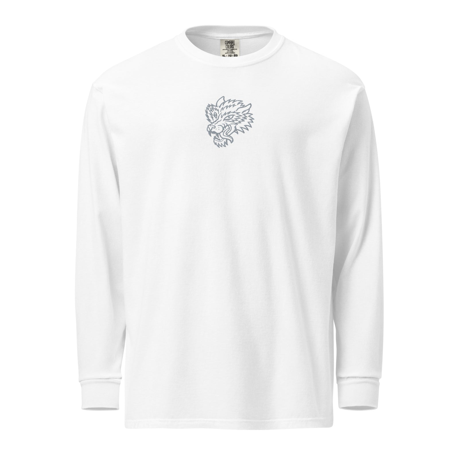 Lone Wolf Embroidered Garment-dyed Heavyweight Long-sleeve Shirt