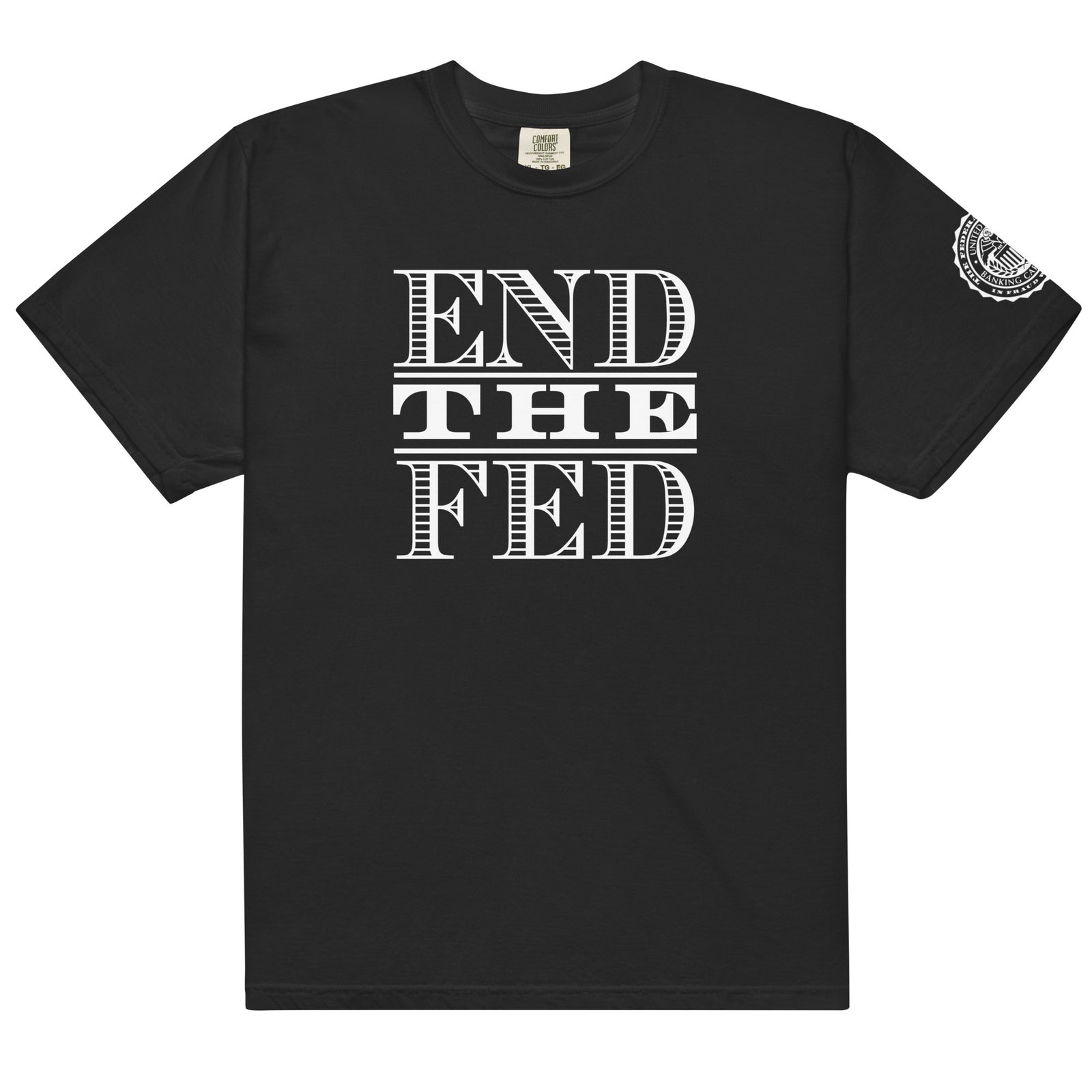 Flat lay of gray “End the Fed” heavyweight T-shirt – Ron Paul 90th Birthday Tribute