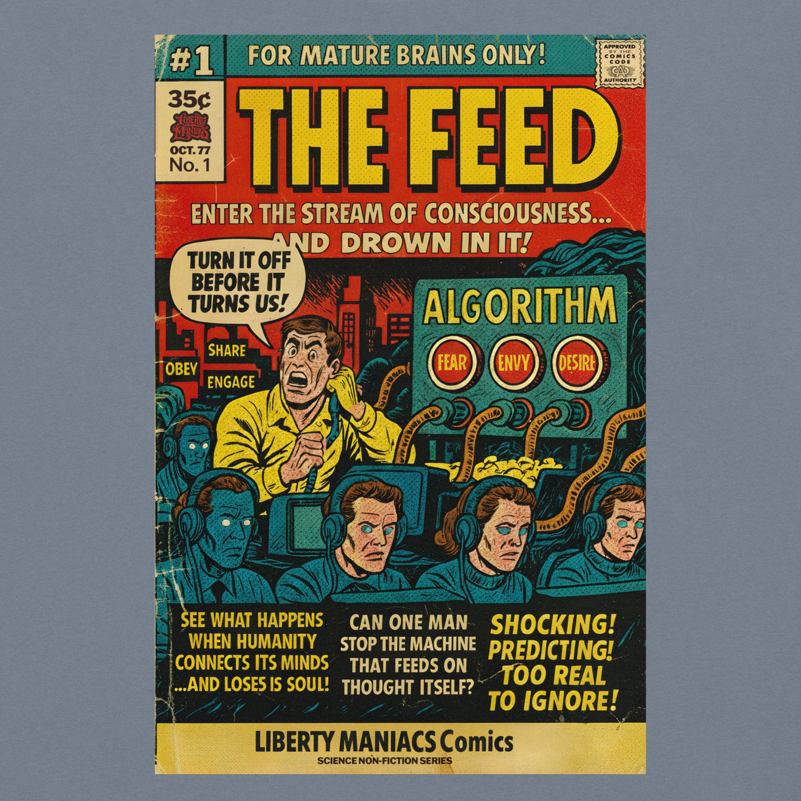 Comic book cover titled 'The Feed' with a retro design on a gray background