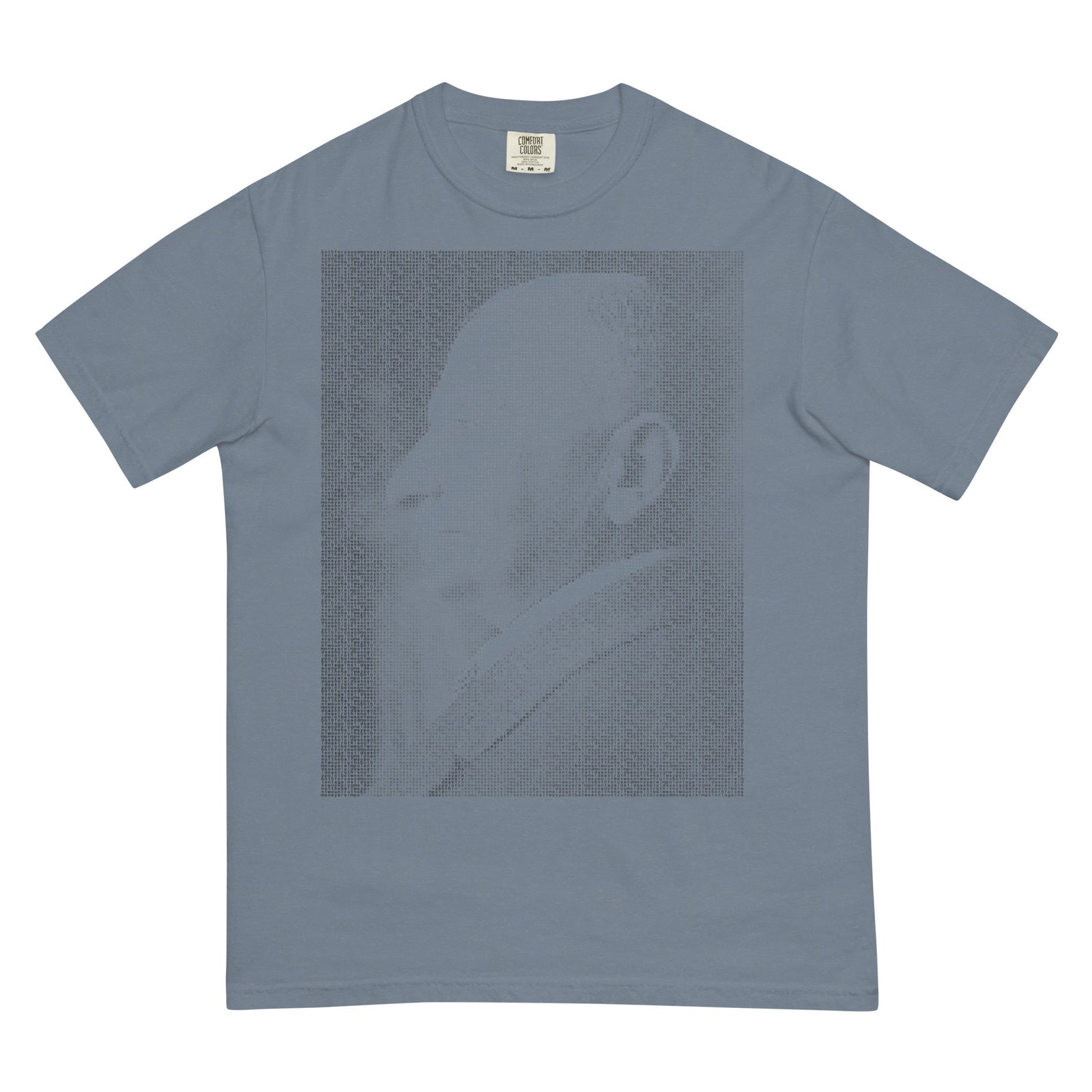 Ludwig von Mises portrait made from repeated quote text on a typographic graphic t-shirt.