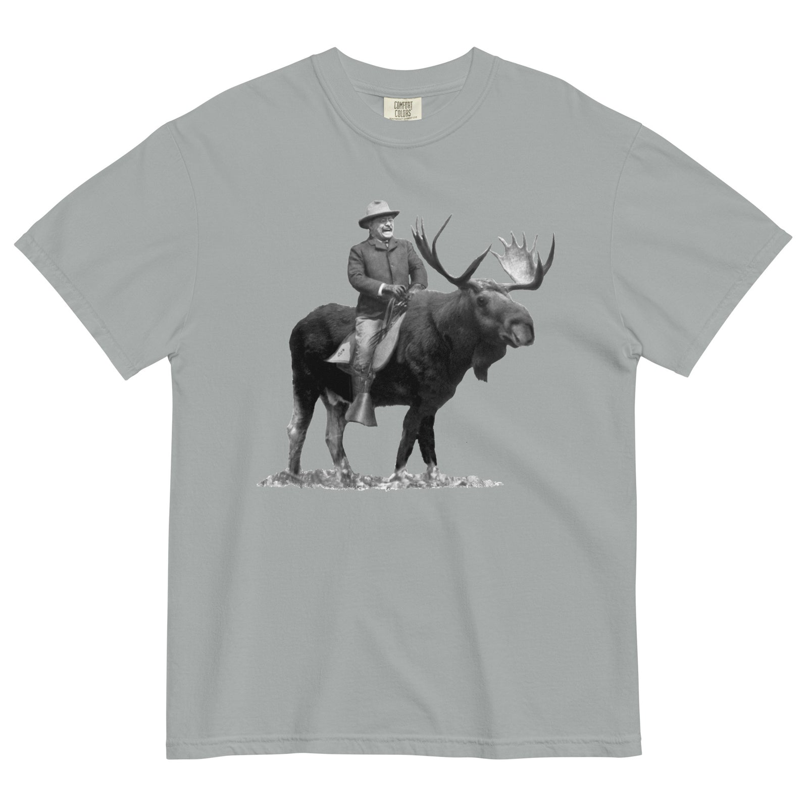 Teddy Roosevelt Riding A Bull Moose Garment-dyed Heavyweight T-Shirt