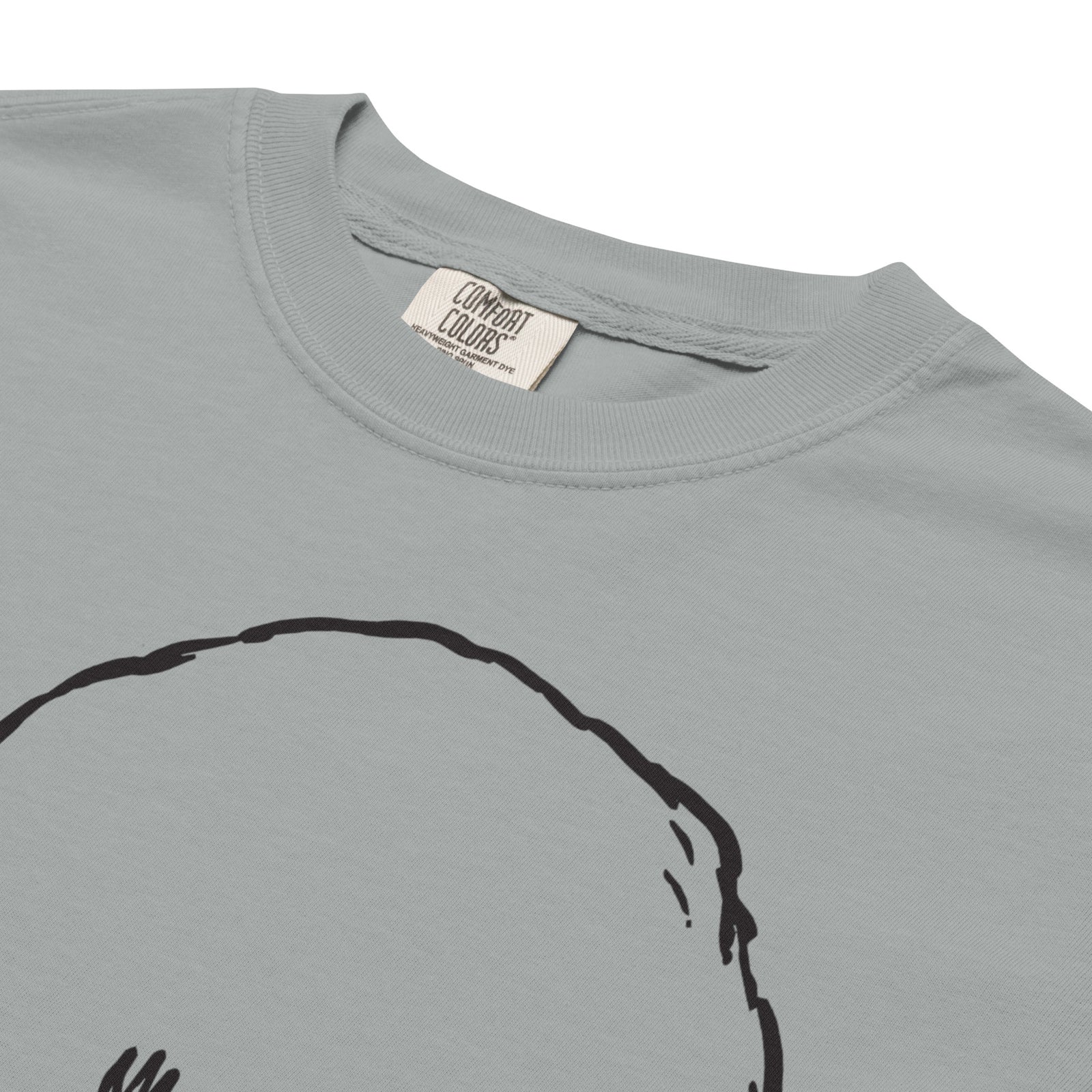 Gray t-shirt with a black graphic design on a white background