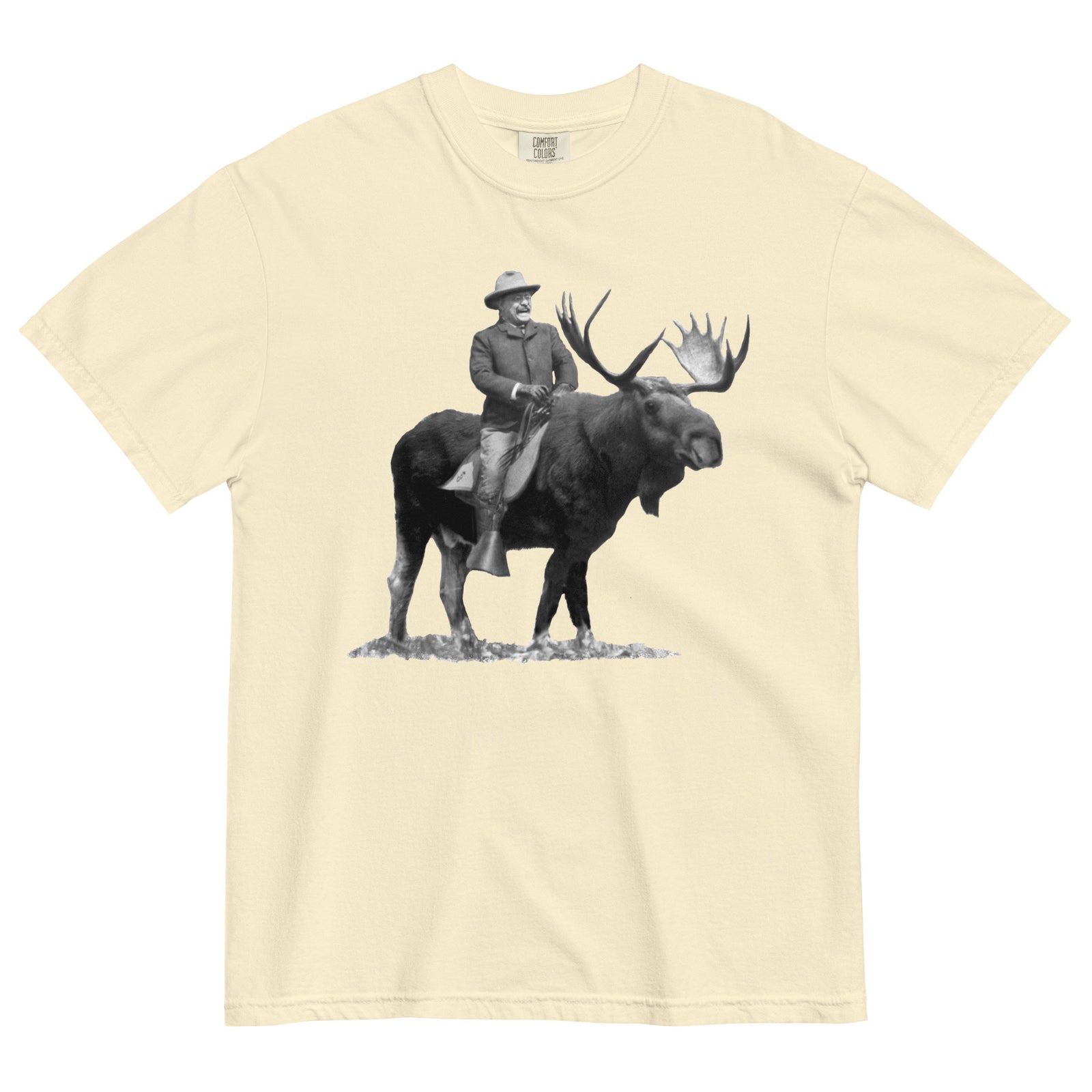Teddy Roosevelt Riding A Bull Moose Garment-dyed Heavyweight T-Shirt