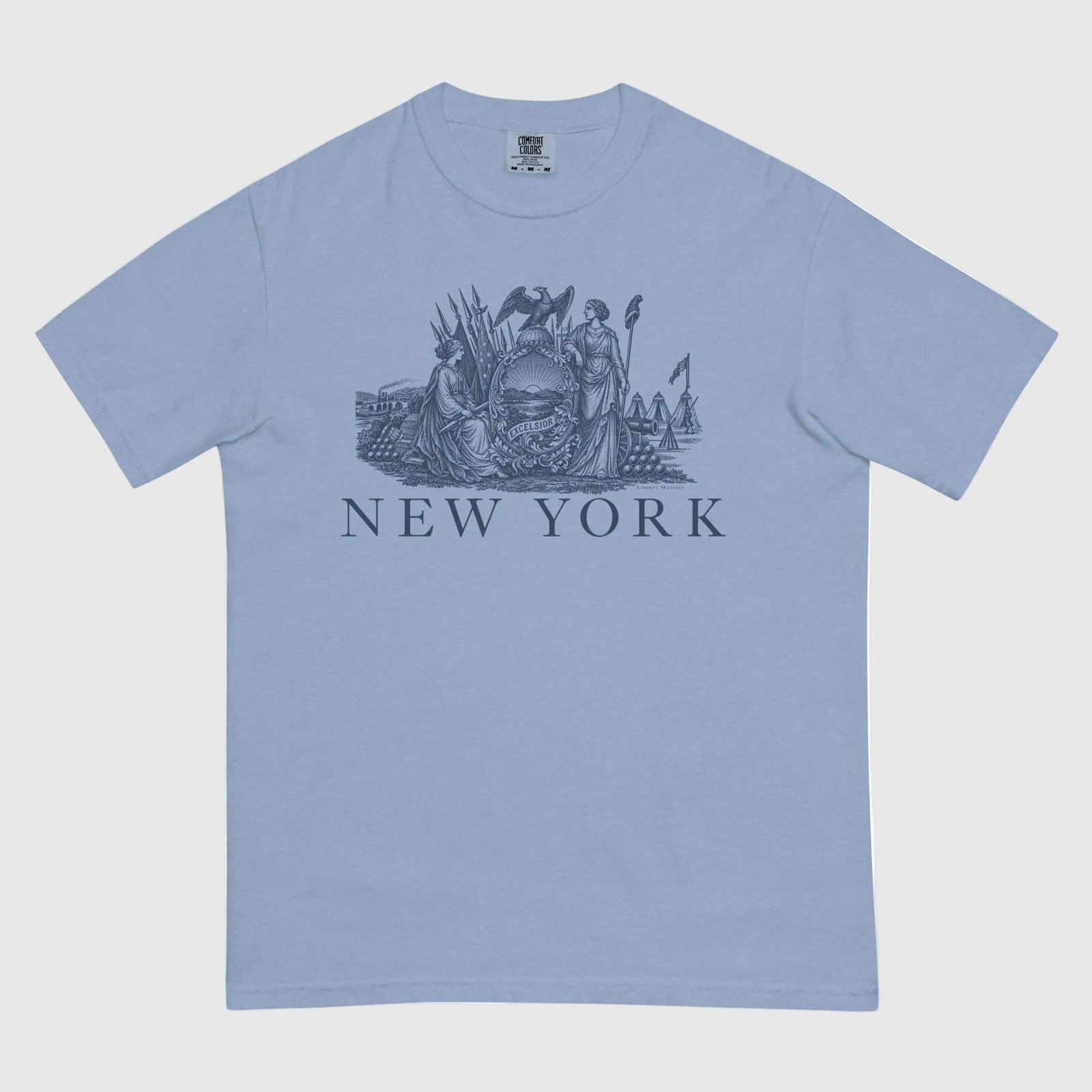 New York Vintage State Seal Garment-dyed Heavyweight T-Shirt in washed blue