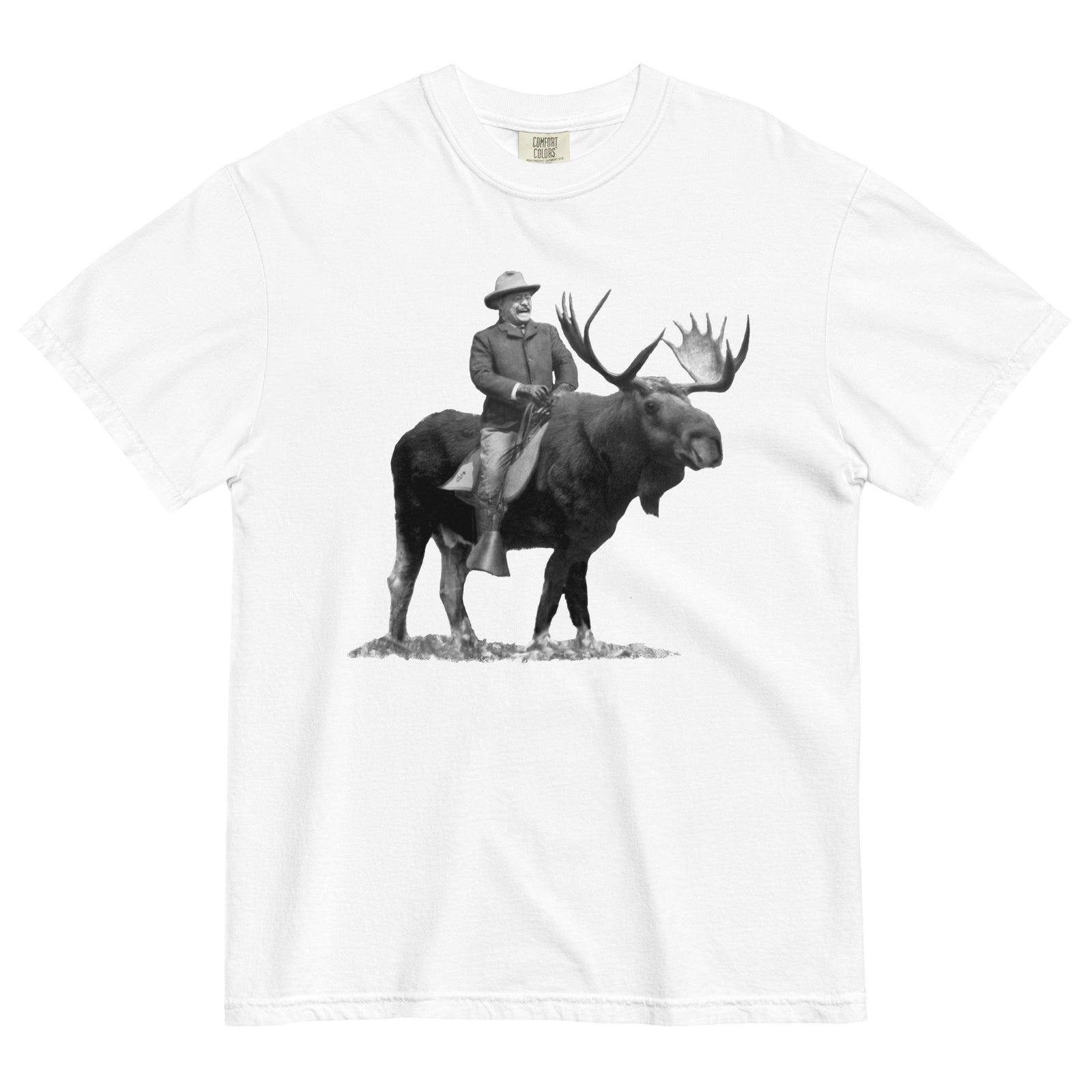 Teddy Roosevelt Riding A Bull Moose Garment-dyed Heavyweight T-Shirt