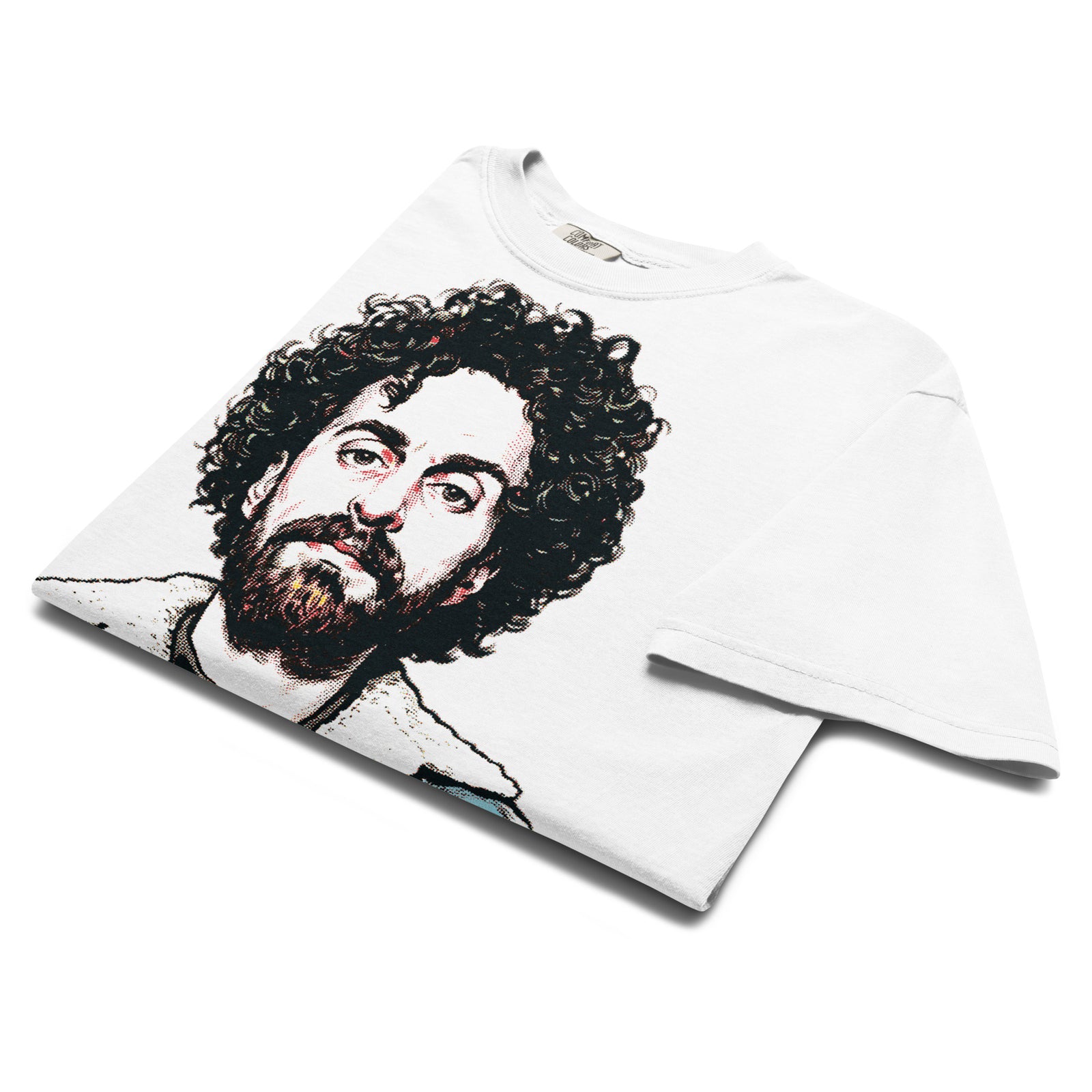 Isaac Kappy graphic t-shirt in laying flat and folded.