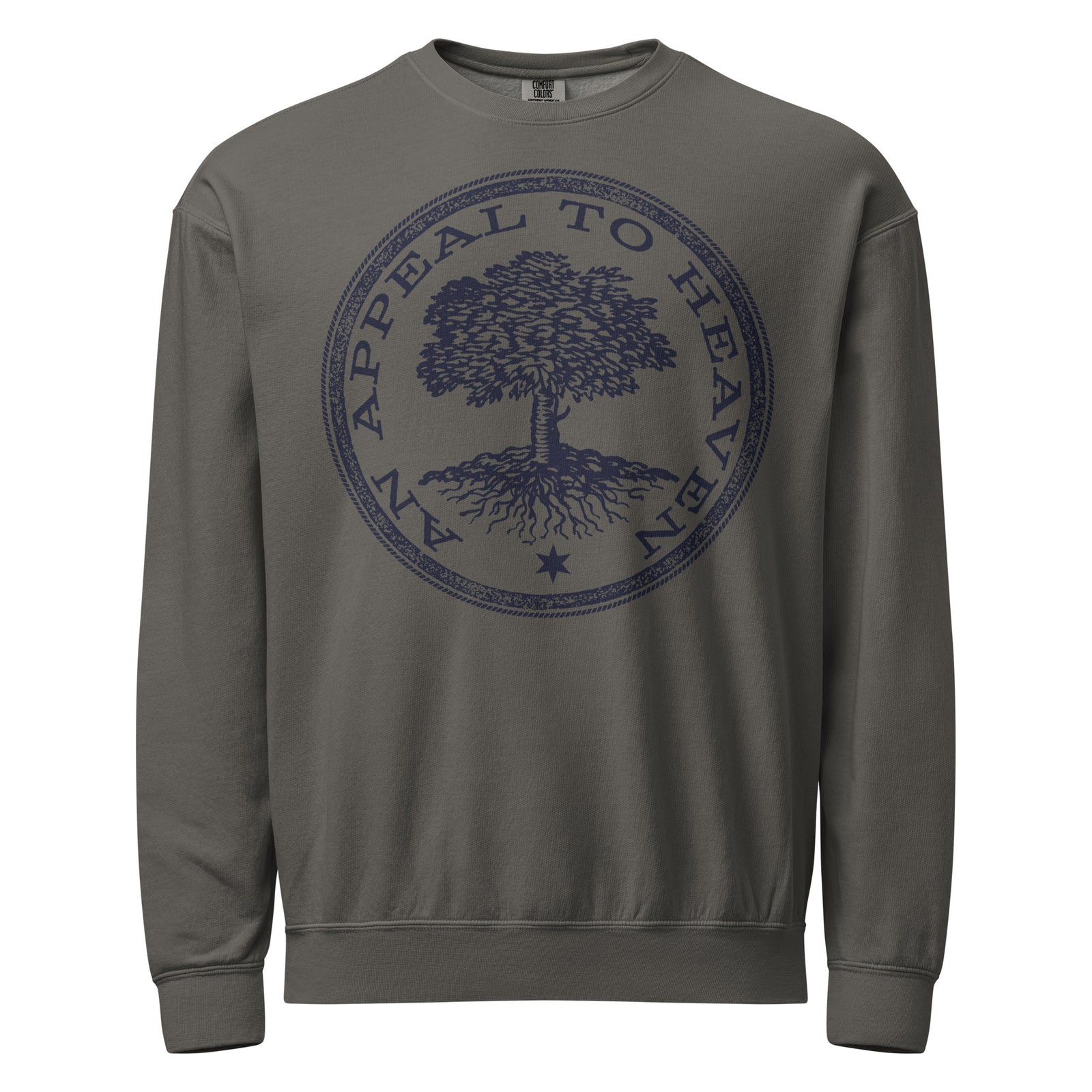 Gray sweatshirt with a tree logo and 'An Appeal to Health' text on a white background