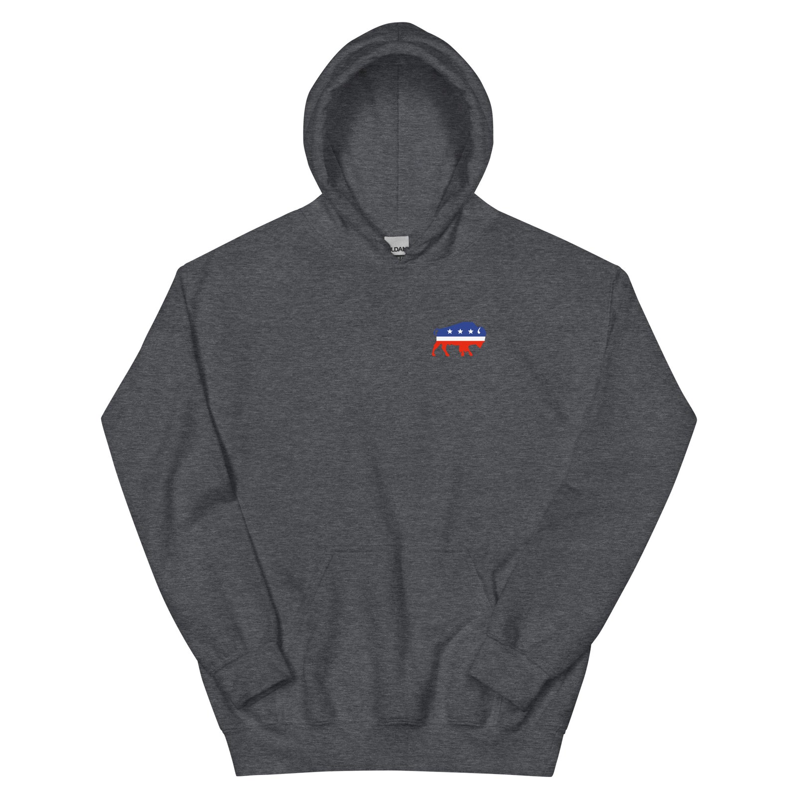 Political Party Animals political satire hoodie in Dark Heather, front view, by Liberty Maniacs