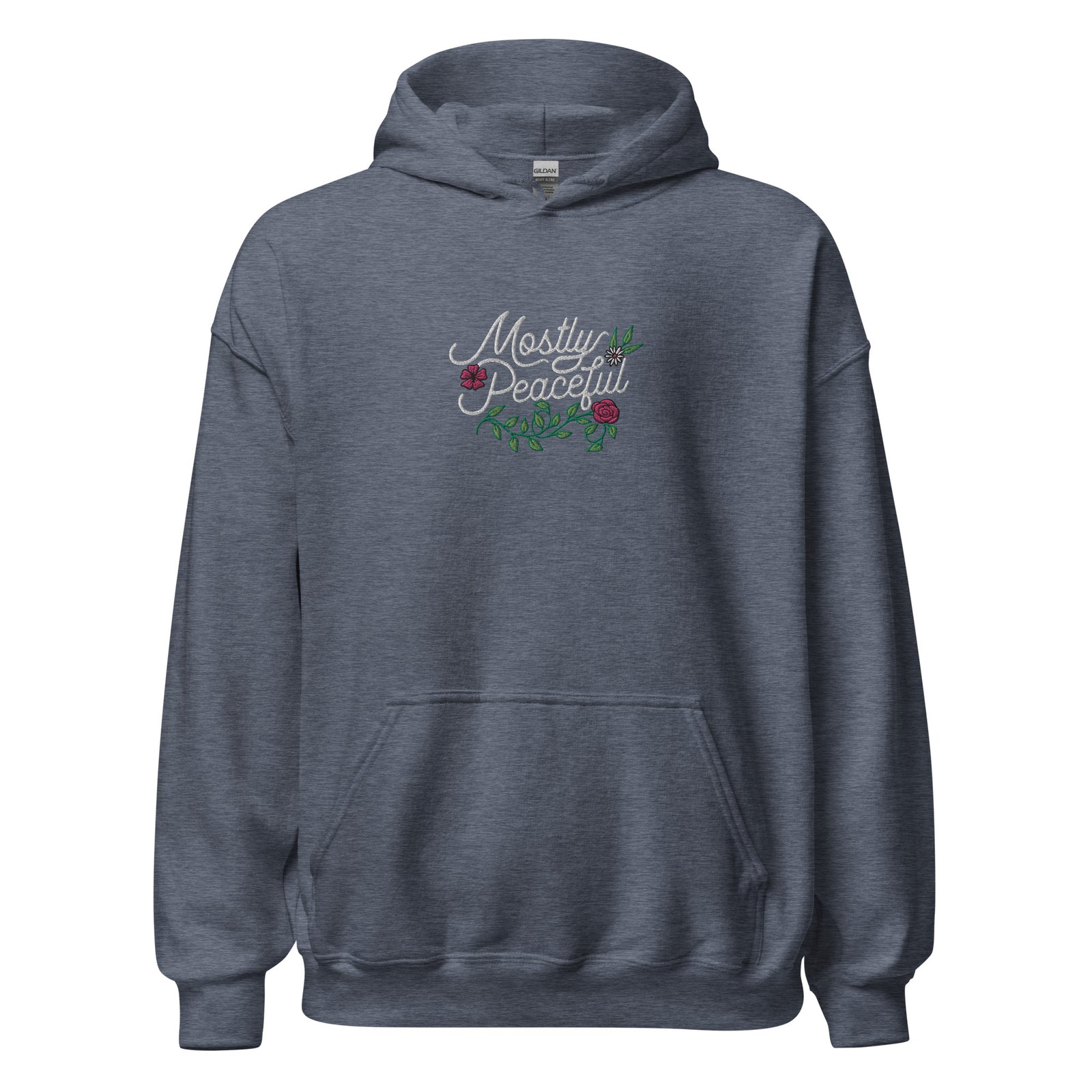 Mostly Peaceful Embroidered Floral Hoodie