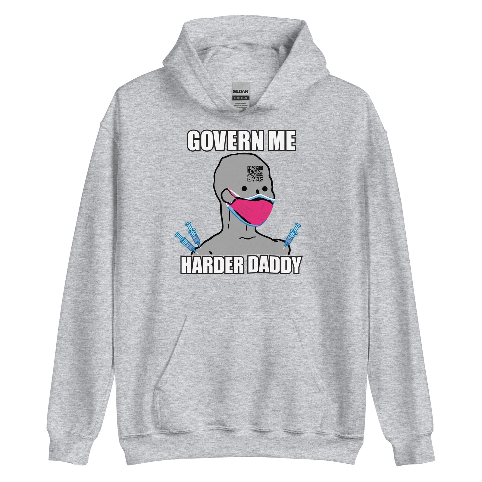 Black unisex hoodie with text 'Govern Me Harder Daddy' and a cartoon character illustration in the center.