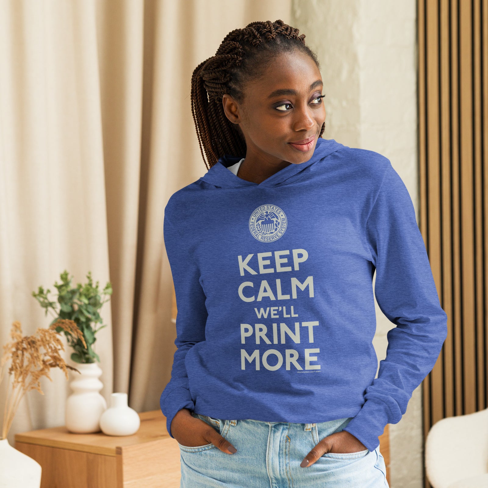Keep Calm We'll Print More Federal Reserve Hooded long-sleeve tee