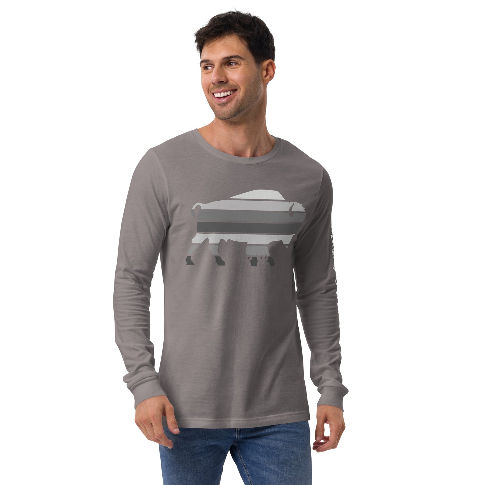 Bull Bison Grayscale Stack Unisex Long Sleeve Tee
