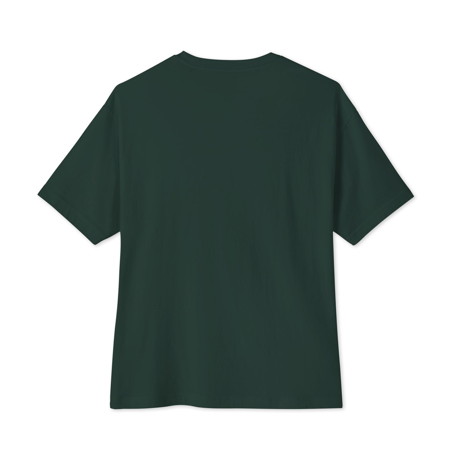 Forest green oversized boxy T-shirt, plain back view showing dropped shoulders
