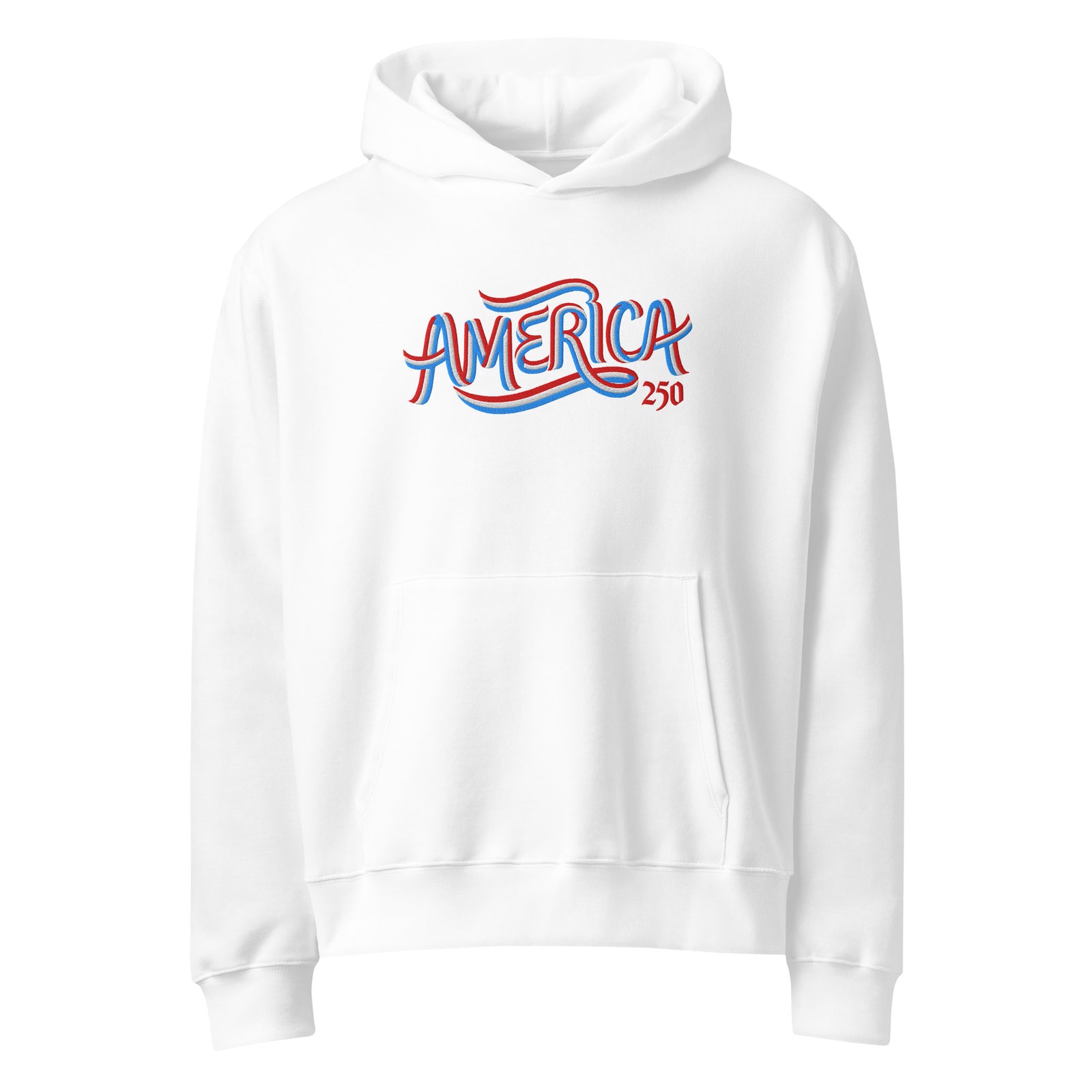 America 250 Embroidered Ribbon Oversized Heavyweight Hoodie product image with premium chest embroidery