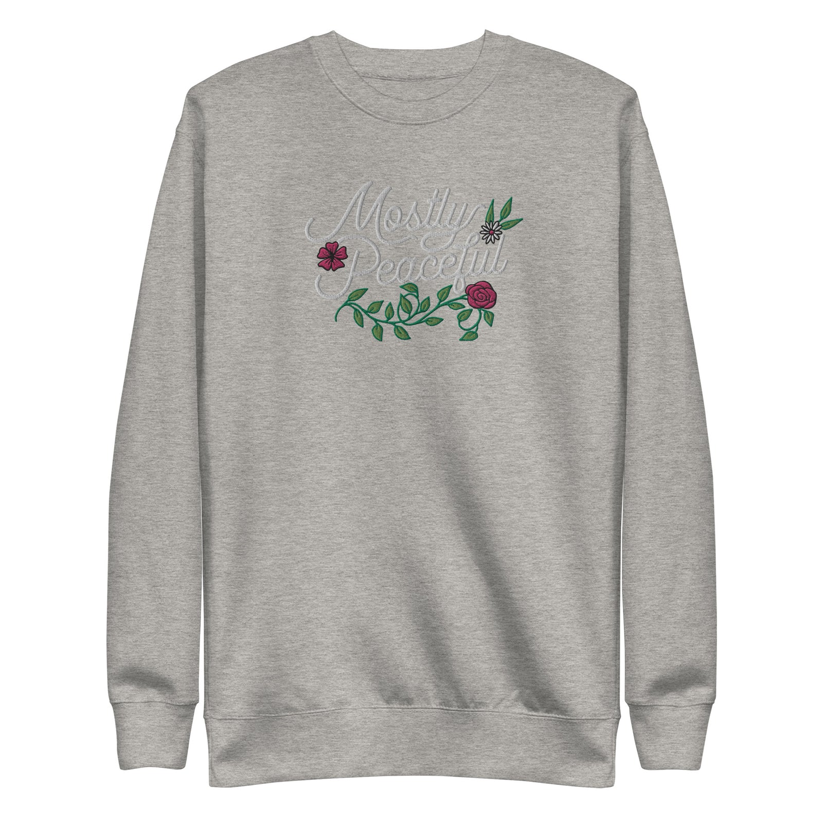 Mostly Peaceful Embroidered Crewneck Sweatshirt