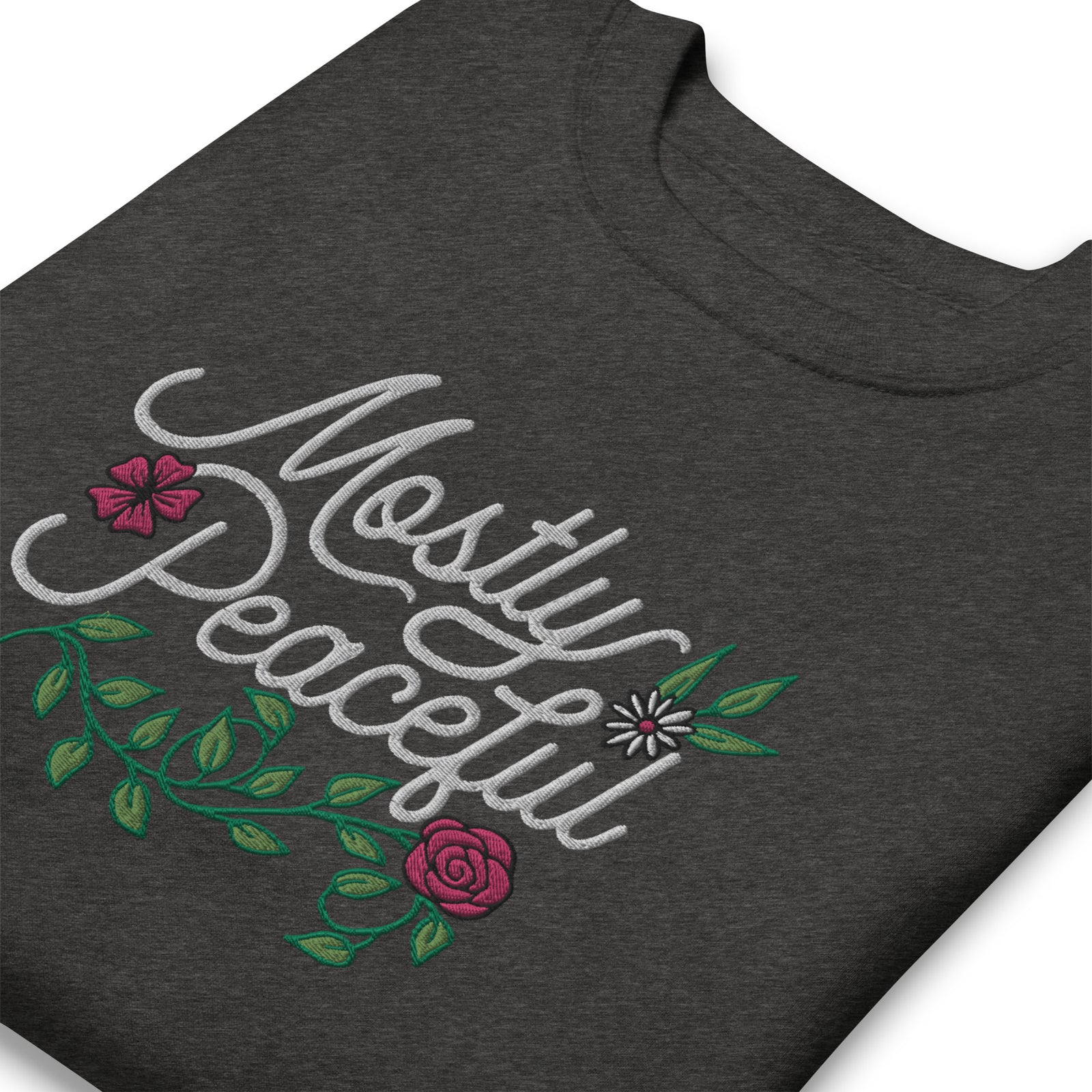 Mostly Peaceful Embroidered Crewneck Sweatshirt