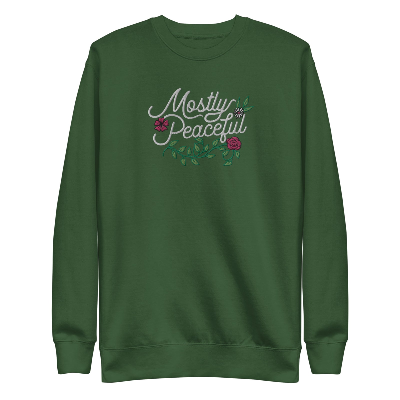 Mostly Peaceful Embroidered Crewneck Sweatshirt