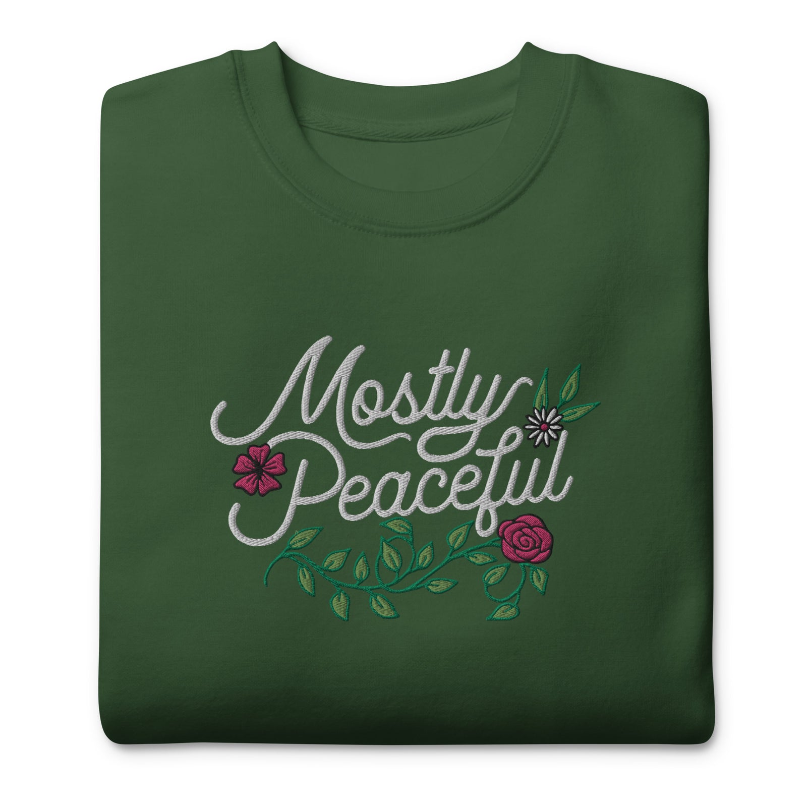 Mostly Peaceful Embroidered Crewneck Sweatshirt