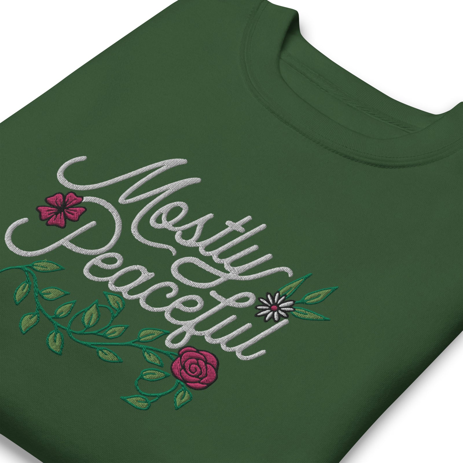 Mostly Peaceful Embroidered Crewneck Sweatshirt