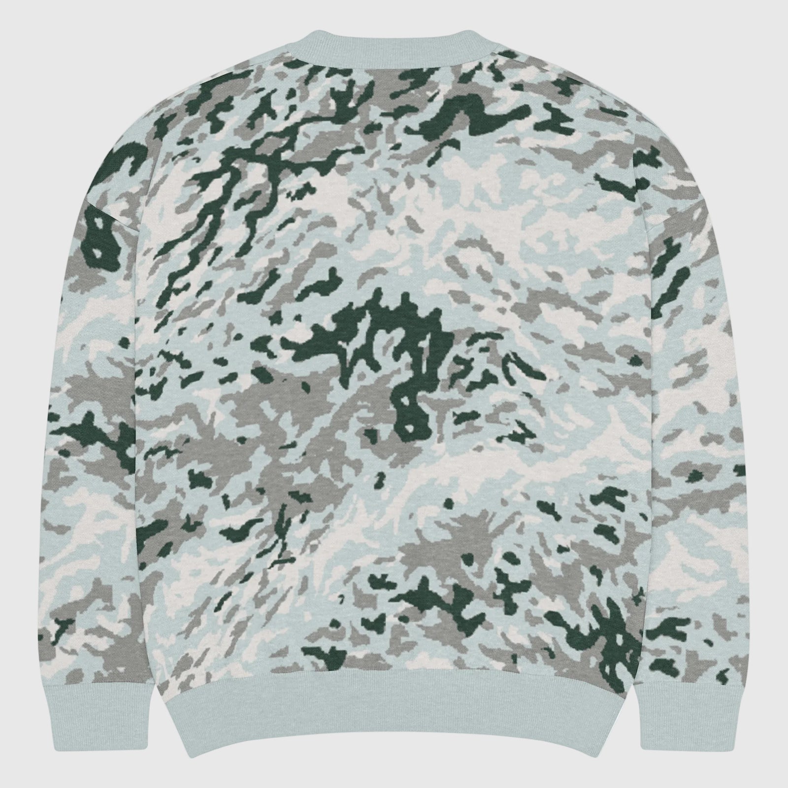 Arctic Splotch camouflage jacquard knit crewneck sweater, back view