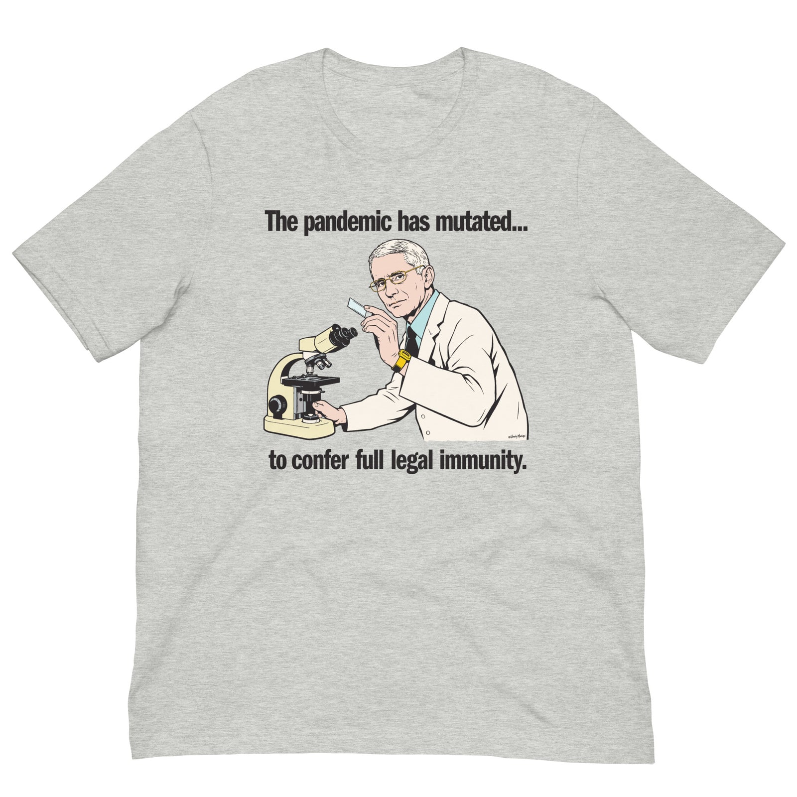 Pandemic Has Mutated legal immunity graphic T-shirt in athletic heather, front view