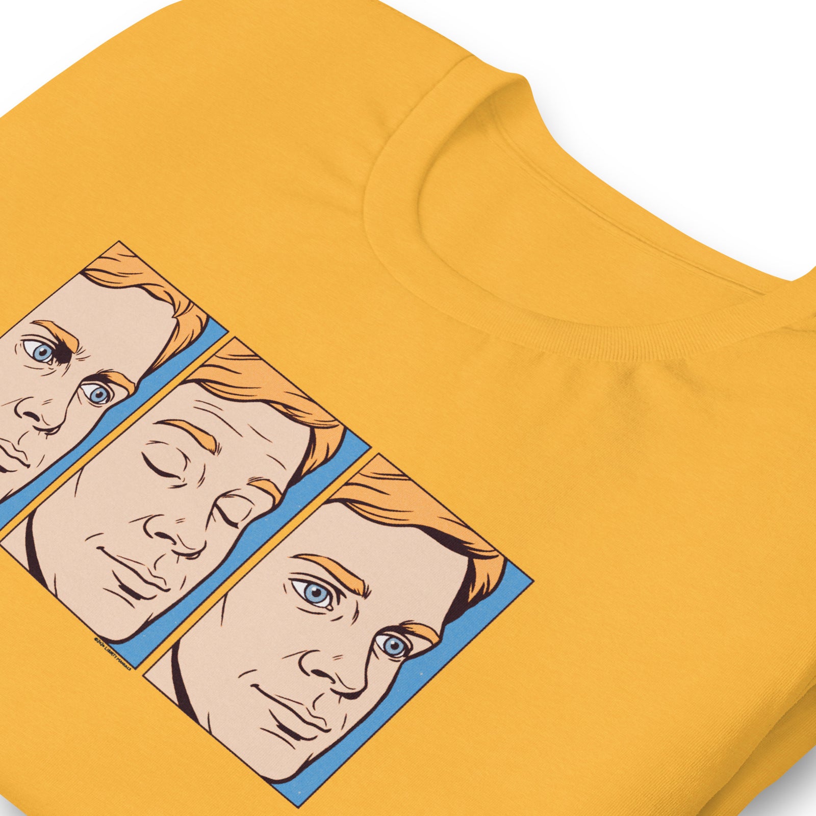Blinking White Guy T-Shirt Heather Yellow Gold close-up of reaction meme print