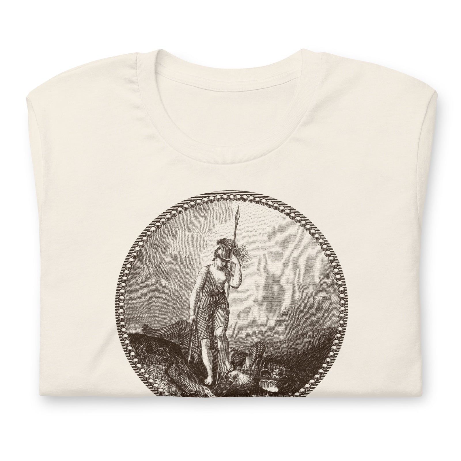 Sic Semper Tyrannis graphic T-shirt featuring Virtus and defeated Tyranny