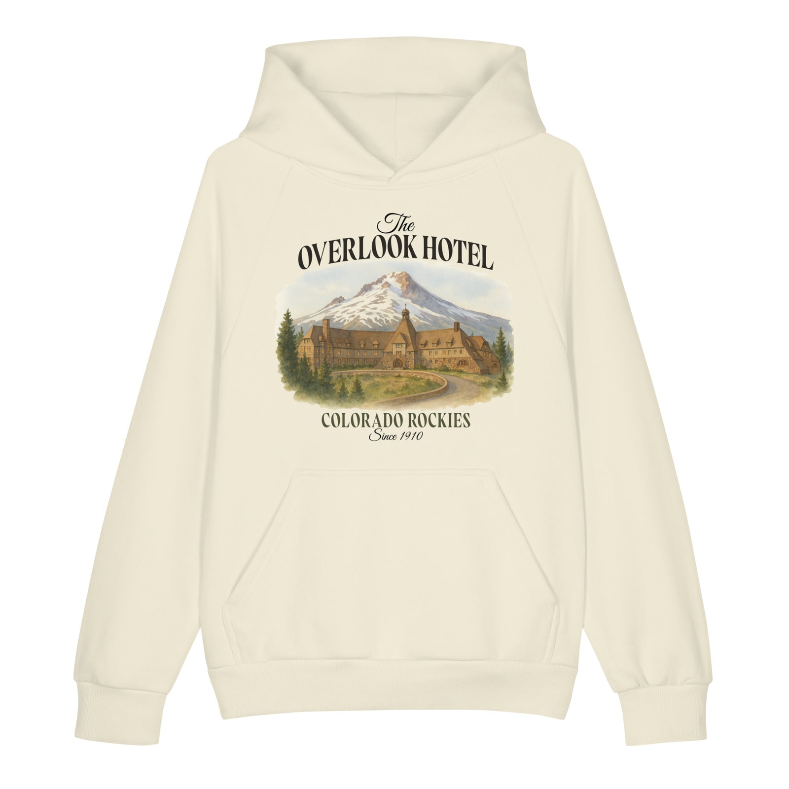 Cream Overlook Hotel super heavyweight hoodie, front view
